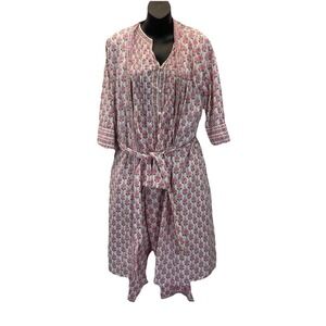 ELLA SIMONE 3 piece robe, shirt, pants set Red floral cotton, luxury‎ size LG
